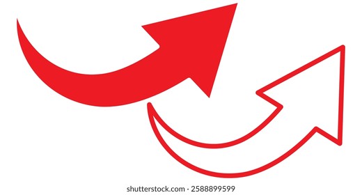 Red arrow icon on transparent background. Flat style arrow icon for your website, design, logo, app, UI., curved arrow sign.