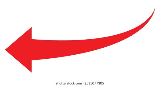 Icono de flecha roja sobre fondo blanco. Estilo plano. Icono de flecha para su diseño de Sitio web, logotipo, App, interfaz de usuario. La flecha indicaba el símbolo de dirección. Signo de flecha curva. Ilustración vectorial.