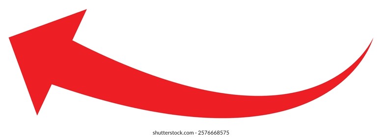 Red arrow icon on white background. Curved arrow sign.