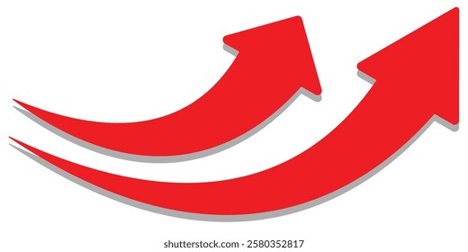 Red arrow icon on white background. Arrow sign. Red arrow indicator. Curved arrow. Vector illustrator.