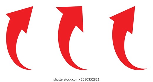 Red arrow icon on white background. Arrow sign. Red arrow indicator. Curved arrow. Vector illustrator.