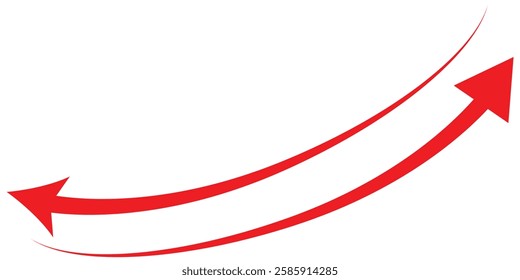 Red arrow icon on white background. Double two side arrow icon symbol. Curved arrows. Dual semi circle arrow. Curved arrow pointing. vector illustrator.