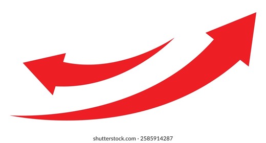 Red arrow icon on white background. Double two side arrow icon symbol. Curved arrows. Dual semi circle arrow. Curved arrow pointing. vector illustrator.