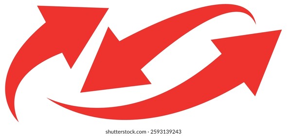 Red arrow icon on white background. Arrow sign. Red arrow indicator. Curved arrow. Vector illustrator.