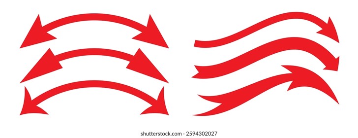 Red Arrow icon on white background. For web site design, logo, app. Curved arrow sign. Vector.