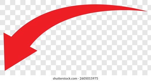 Red arrow icon on white background. Red long curve arrow icon vector. Flat style arrow icon for your website, design, logo, app, UI., curved arrow sign. Vector illustration. 