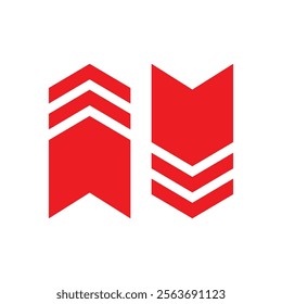 Red arrow icon pointing upward and downward flat vector design