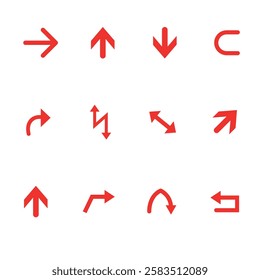 red arrow icon set for direction, navigation, and user interface design