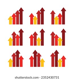 red arrow icon set symbol of development, growth. simple vector design on white background.	