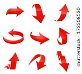 Red arrow icon set. Vector