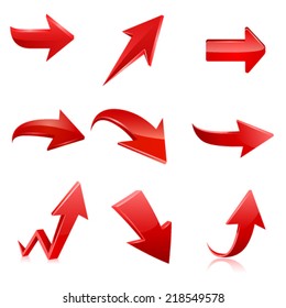 Red arrow icon set. Vector