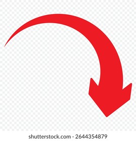 Red arrow icon. vector arrow icon. Long curve  arrow icon . 