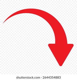 Red arrow icon. vector arrow icon. Long curve  arrow icon . 