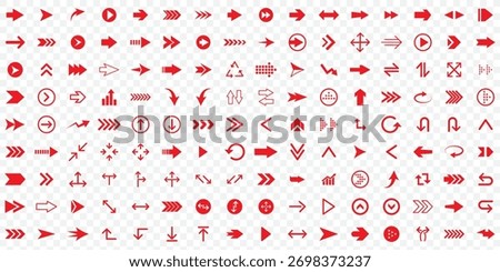 Red arrow icons. Arrows set vector icons. Arrow collection .Simple cursor sign .Curved and Right arrow. Click buttons . Pointer symbol .