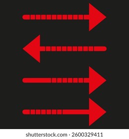 Red arrow icons. Direction vector symbols. Segmented line shapes. Black background design.