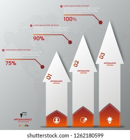 Red Arrow infographic concept. Business template with 3 steps, options, parts. Can be used for workflow layout, diagram, chart, web design.
