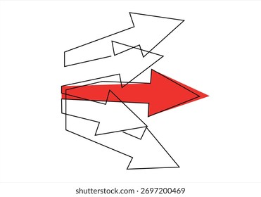 Flecha roja que conduce el camino hacia adelante. dibujo de línea continua. Trazo editable.	