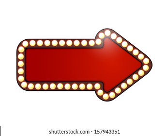  Red Arrow With Light Bulbs. Isolated 