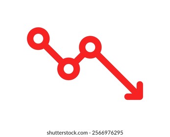 red arrow like big falling or decrease icon. simple trend modern budget insight logotype graphic art design element isolated on white. concept of bankrupt pictogram or economic depression symbol