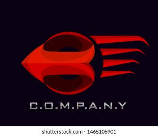 Red arrow logo on black background, circle shield and wing emblem, symbol for strong vision, passion and stability.  