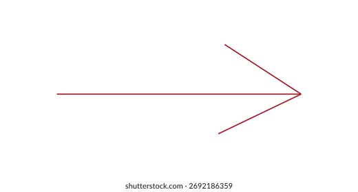 A red arrow marker is isolated on a transparent background, The arrow sign is drawn by hand with a marker, Marked arrow isolated on the background.