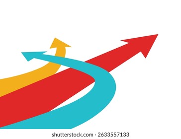 Red Arrow Moving Straight Forward, Blue and Yellow Arrows Turning Left Away