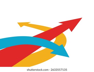 Red Arrow Moving Straight Forward, Blue and Yellow Arrows Turning Away