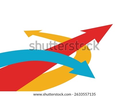 Red Arrow Moving Straight Forward, Blue and Yellow Arrows Turning Away