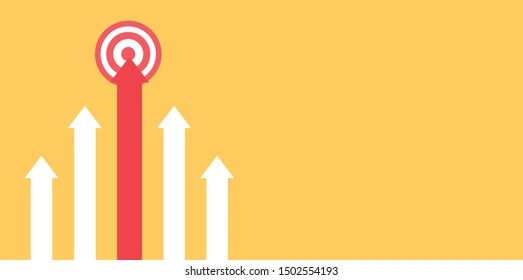 Red arrow the path to success goals. Profit from business investment. Growth graph and copy-space on background. Vector illustration in flat design.