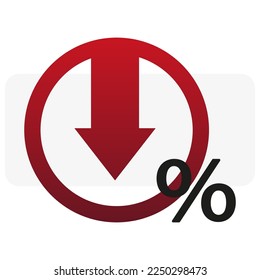 Red arrow percentage down. Profit arrow. Financial concept. Discount promotion. Vector illustration.