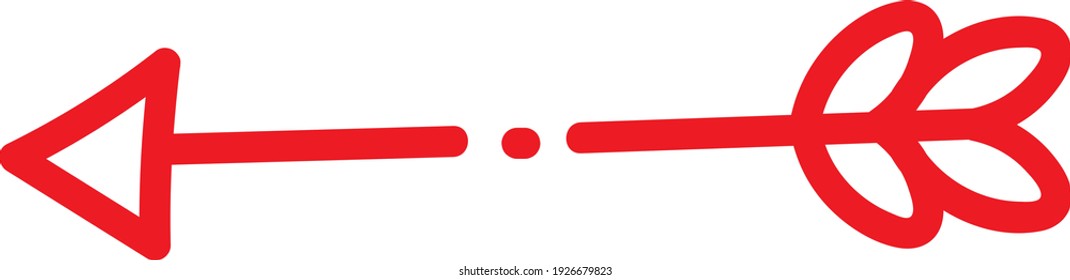 Red arrow pointed to the left, illustration, vector on white background.