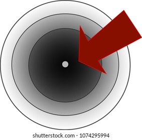 Red arrow pointing a black circle ring target.or shooting target