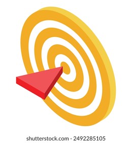 Red arrow pointing the center of a yellow target, symbolizing achieving a goal
