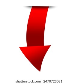 Red arrow pointing. Curved vector shape. Dynamic motion graphic. Highlighted emphasis.