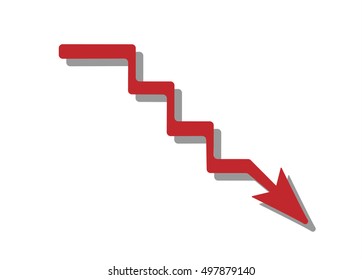 Red arrow pointing downwards showing crisis