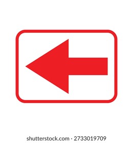 Red arrow pointing left on white background with red border direction