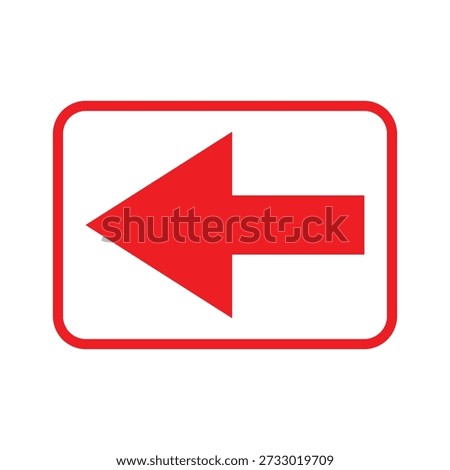 Red arrow pointing left on white background with red border direction