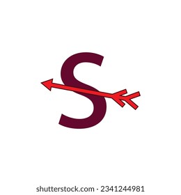 una flecha roja que apunta a la letra s