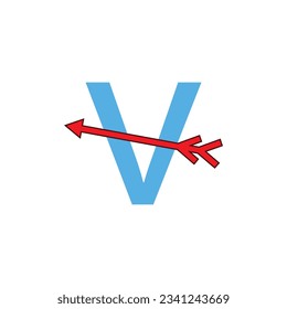 a red arrow pointing to the letter v