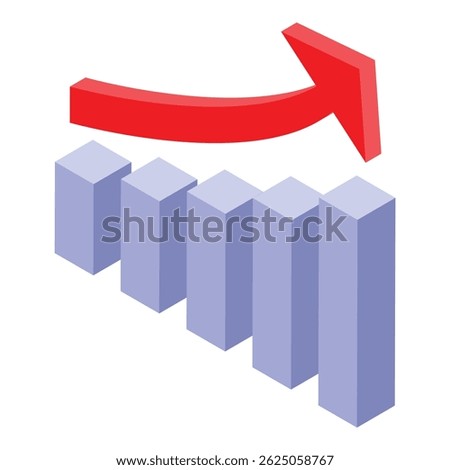 Red arrow pointing up over a growing bar chart in this isometric illustration