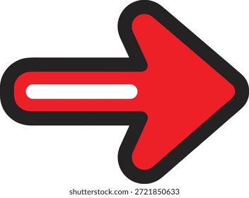 Flecha roja que apunta a la derecha con el contorno negro y el fondo blanco