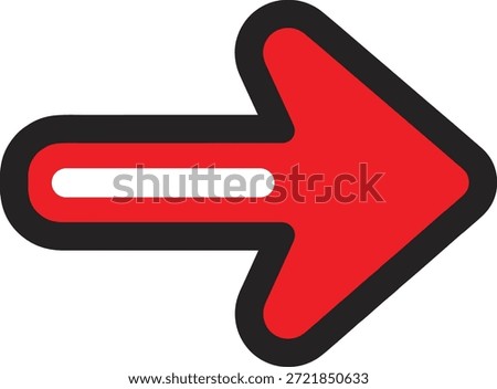 Red arrow pointing right with black outline and white background