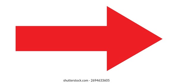 Seta vermelha apontando para a direita isolada sobre fundo branco, simbolizando direção, navegação ou um movimento para frente com um design arrojado e chamativo