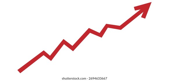 Flecha roja que apunta hacia arriba, indicando una tendencia positiva y el crecimiento, aislado en el fondo blanco representa el éxito, la ganancia financiera y el movimiento ascendente en los negocios y la inversión