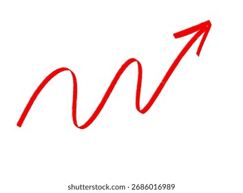 Uma seta vermelha apontando para cima simbolizando o progresso do crescimento e a direção positiva em um fundo branco limpo