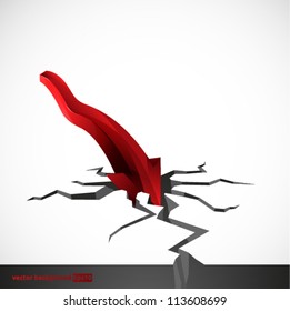 Red arrow reaching in a crack