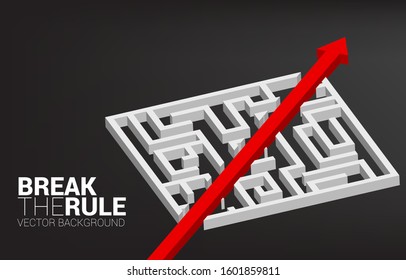 Red arrow route break out of maze. Business concept for problem solving and solution strategy.