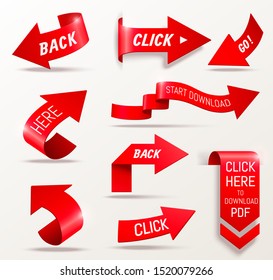 Red arrow set collection design elements in 3d illustration