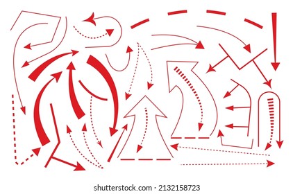 Red arrow set vector. Arrows signs for military map. Сursor of troop movements on a historical map. 