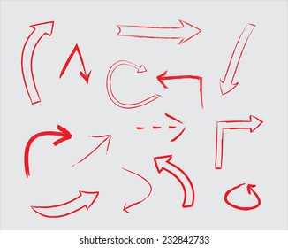 Red arrow set.Hand drawn arrows.Vector illustration.